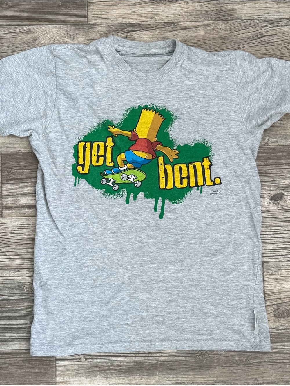 Rare The Simpsons x ColaCao Grey Bart Simpson "Get Bent" Skateboard T-Shirt S